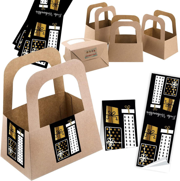 5 kleine Geschenkschachteln + 10 schwarz goldene Weihnachtsaufkleber