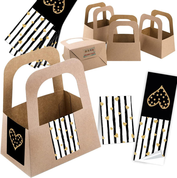 5 Henkelkörbe aus Kraftpapier + Geschenkaufkleber für Weihnachten & Geburtstag