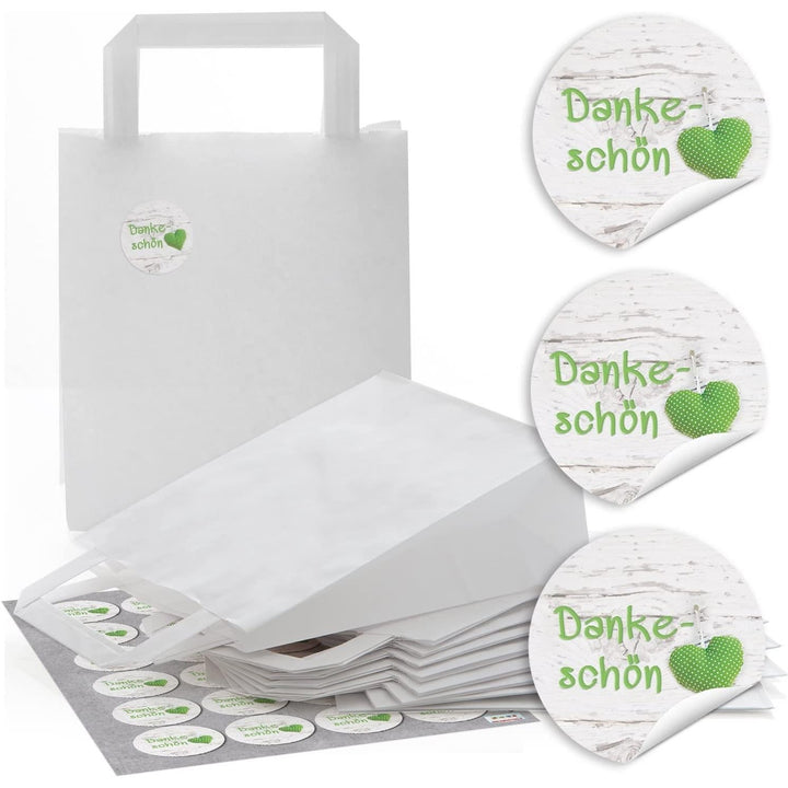 25 braune Papiertüten Tütchen mit Sicht-FENSTER und Pergamin-Einlage (7 x 4 x 20,5 cm) + 25 Stück hell-grün braune Weihnachtsaufkleber SCHÖNES FEST - Weihnachts-PLÄTZCHEN Verpackung (5 x 15 cm)