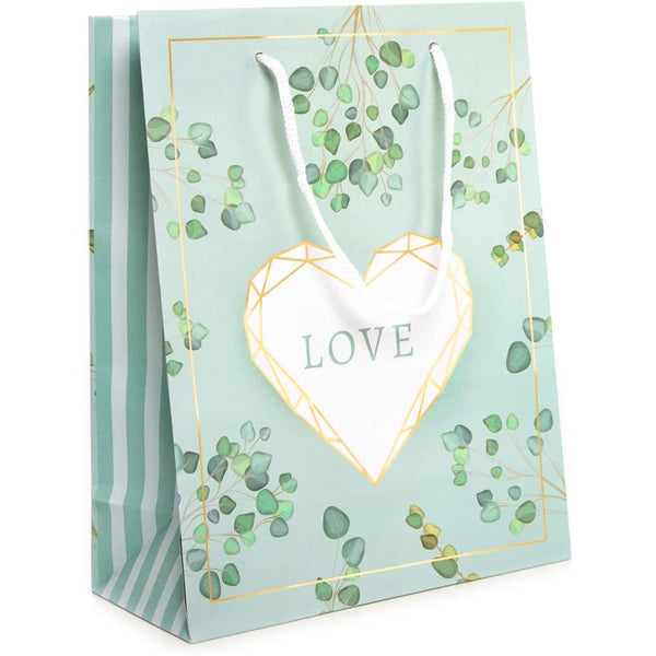 Kleine Papiertüten LOVE mintgrün weiß - mit Herz & Eukalyptus Blättern - Foto 1