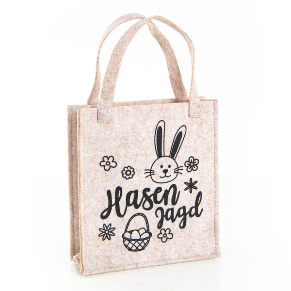 Geschenktasche beige mit Blumen-Motiv 18x20x5cm Filz Tasche
