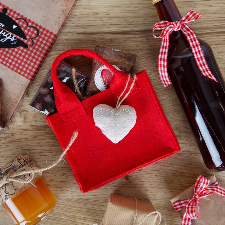 5 kleine graue Filztaschen mit Henkel Gastgeschenke 10x10cm