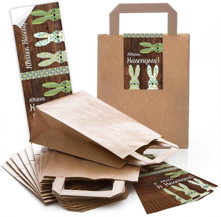 10 rote kleine Papiertüten Papiertaschen Boden u. Henkel 18 x 8 x 22 cm + 25 Banderolen Aufkleber 5 x 15 cm Weihnachten GESCHENKE Weihnachtstüten Weihnachtsverpackung blau grün