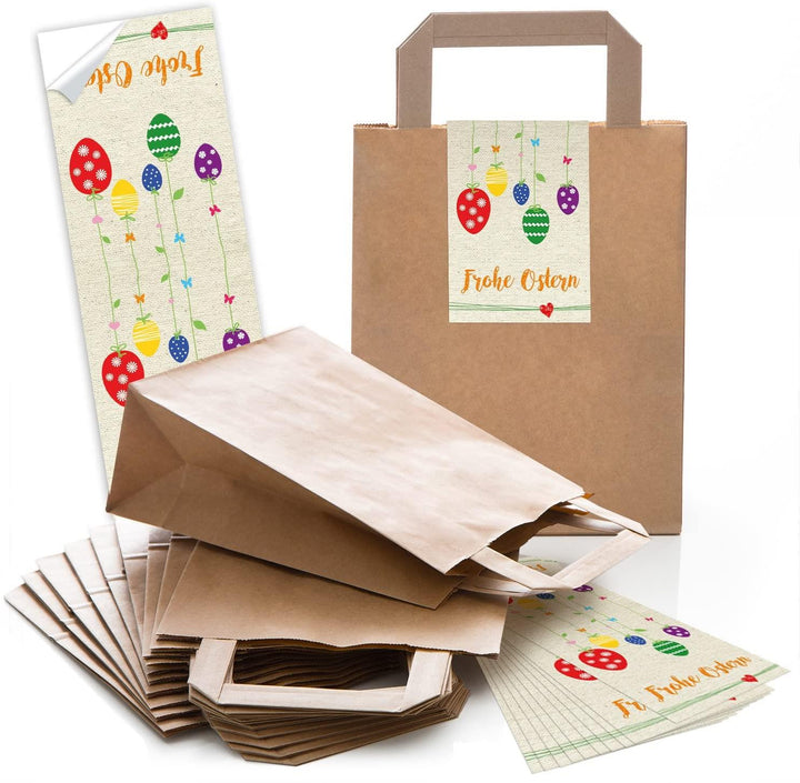 5 rote kleine Papiertüten Papiertaschen Boden u. Henkel 18 x 8 x 22 cm + 5 Banderolen Aufkleber 5 x 15 cm Weihnachten GESCHENKE Weihnachtstüten Weihnachtsverpackung blau grün