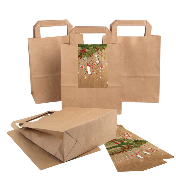 Logbuch-Verlag 25 Geschenkbeutel mit Kreuzbodenbeutel Kraftpapier braun 16,5 x 26 x 6,5 cm Tüte mit Nikolaus Santa Weihnachtsmann Nikolausbeutel