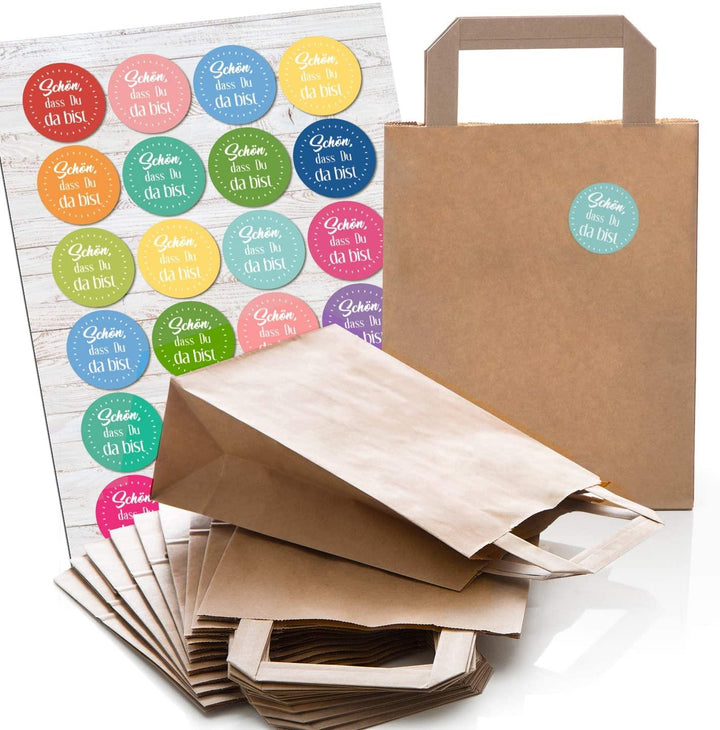 25 hell-graue weihnachtliche Papiertüten Geschenktasche Henkel mit Boden 18 x 8 x 22 cm + 25 Aufkleber FROHE WEIHNACHTEN DANKE KUNDEN-Geschenk Verpackung BAUM schwarz weiß gold Be-Füllen