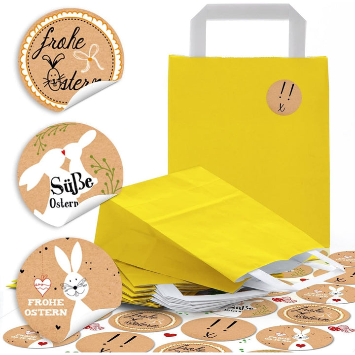 10 kleine gelbe Ostertüten 18 x 22 x 8 + 10 Herzen Anhänger aus Holz + 10 Klammern Geschenktüten Papiertüten zu Ostern als Verpackung für Ostergeschenke oder zum Geburtstag als Geschenktaschen