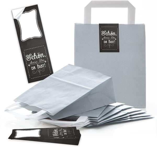 5 rote kleine Papiertüte Geschenktüte Tüte 18 x 8 x 22 cm + 5 Banderolen Aufkleber Weihnachten international beige verschiedene Sprachen Weihnachtsgeschenk Verpackung Geschenke