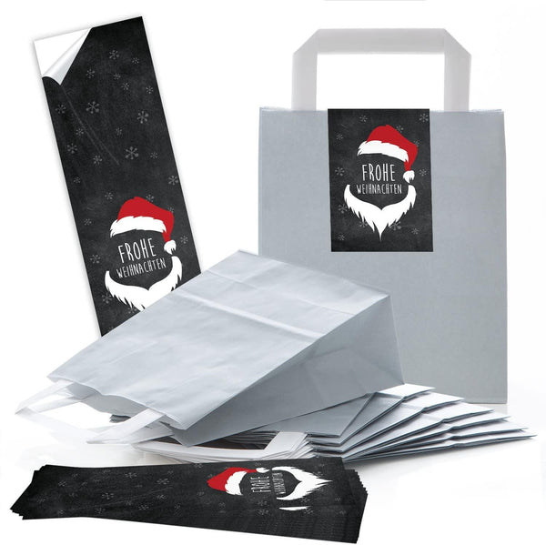 24 kleine braune Weihnachtstüte Geschenk-Tüte Weihnachten Papiertüte + 24 Aufkleber weiß rot FROHE WEIHNACHTEN Weihnachtssäckchen Weihnachtsbeutel Verpackung give-away Präsente