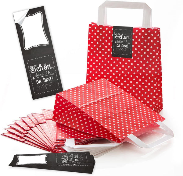 25 braune weihnachtliche Papiertüten Geschenktasche Henkel mit Boden 18 x 8 x 22 cm + 25 Aufkleber SANTA NIKOLAUS WEIHNACHTSMANN rot grün beige Geschenk Verpackung Kraftpapier Be-Füllen