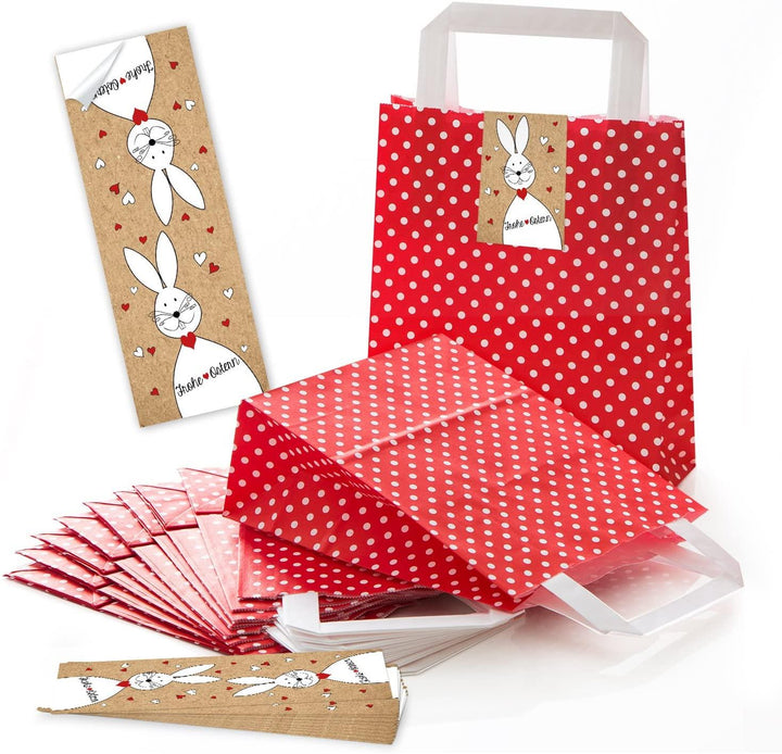 100 braune natur Kraftpapier Papiertüte Geschenktasche Henkel mit Boden 18 x 8 x 22 cm + 100 Aufkleber BAUM rot grün beige Geschenk Verpackung Weihnachten bio weihnachtlich