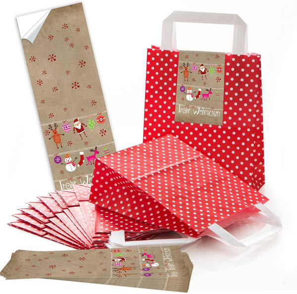 10 kleine braune Papiertüten Geschenktüte Boden 18 x 8 x 22 cm + 10 Aufkleber DANKE rot graue HERZEN - Geschenktüten give-aways Kunden-Geschenke Verpackung Weihnachten Hochzeit