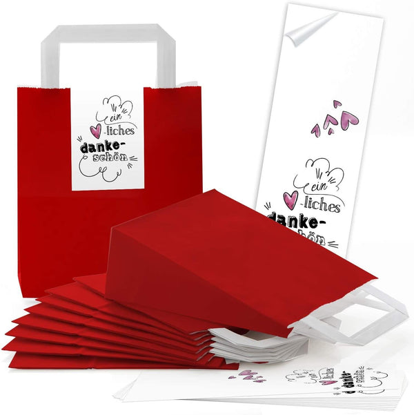 Rote kleine Papiertüten 18 x 8 x 22 cm – Geschenktaschen mit Aufkleber für Geburtstag, Hochzeit & Oktoberfest