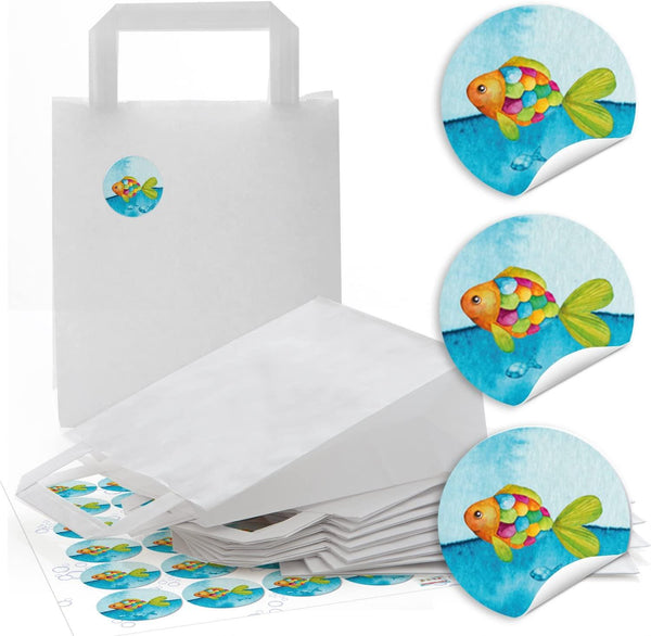 100 rote natur Kraftpapier Papiertüte Geschenktasche mit Henkel Boden gepunktet 18 x 8 x 22 cm + 100 Aufkleber FROHE WEIHNACHTEN DANKE KUNDEN MISTELN weiß schwarz beige Geschenk Verpackung bio