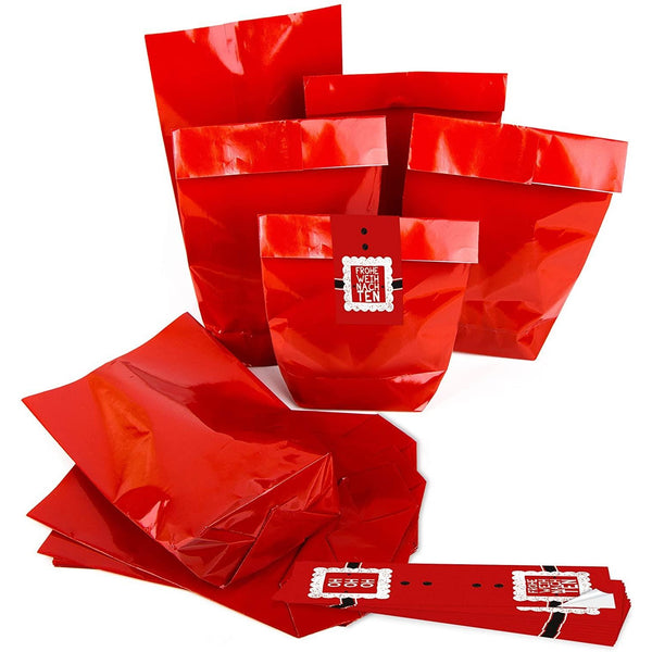 Rote Weihnachtstüten "HoHoHo" 14 x 22 x 5,5 mit Weihnachtsaufkleber - Foto 1
