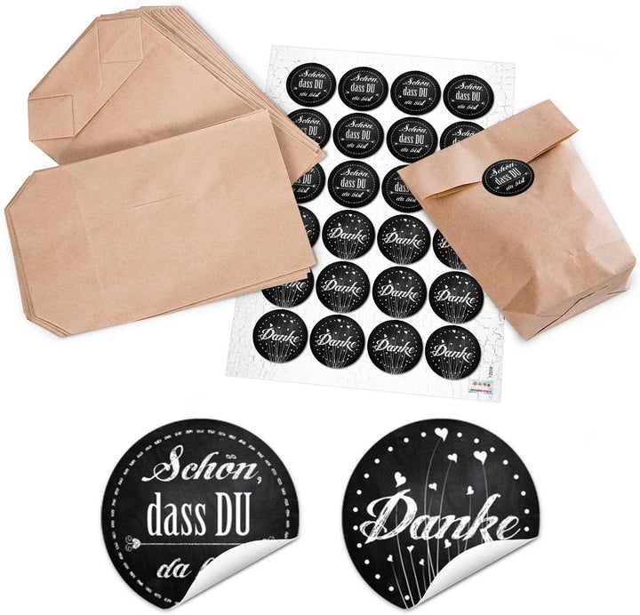 10 weiße Geschenktüten Papier-Tüten + 10 Aufkleber SCHÖN DASS DU DA BIST in blau Anker 14 x 22 x 5,6 cm maritim hellblau Verpackung Gastgeschenk Kommunion Taufe give-away Geburtstag