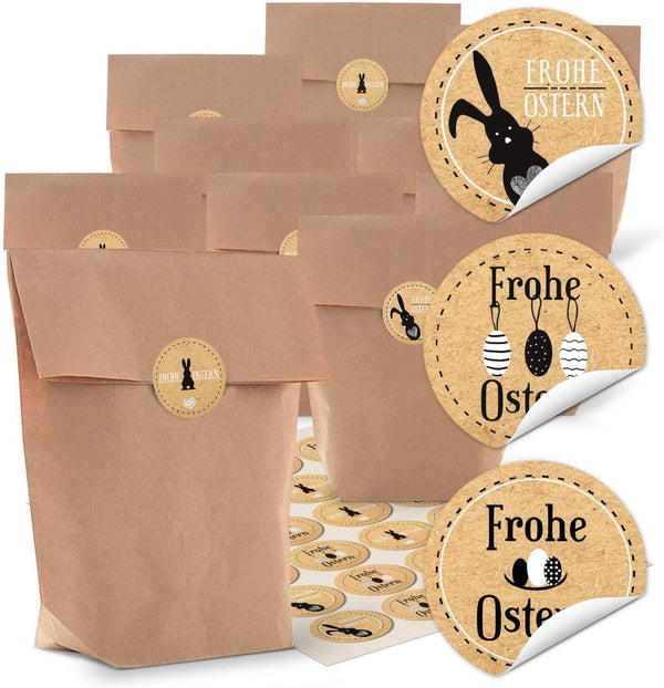 24 kleine braune natur Papiertüten mit Boden Papier-Beutel 14 x 22 x 5,6 cm + 24 runde Aufkleber 4 cm SCHÖN DASS DU DA BIST in rosa pink weiß Verpackung Hochzeit give-away Gastgeschenk natürlich