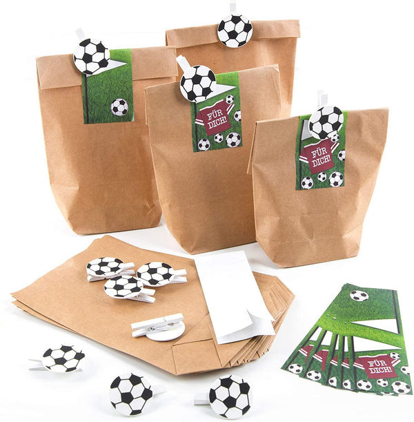 Fußball Geschenktüten - Papiertüten mit Fußballdeko (Klammer &/oder Aufkleber)