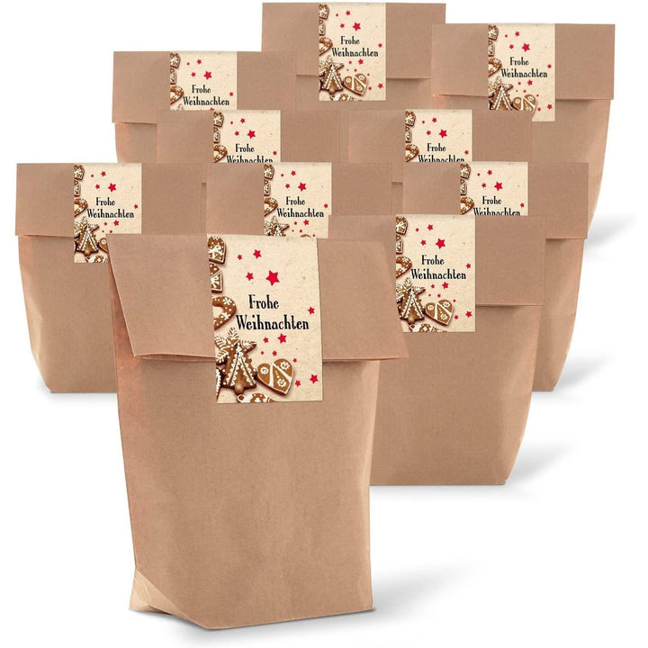 25 braune natur Papiertüte Verpackung Weihnachten 14 x 22 x 5,6 cm + 25 Aufkleber Sticker WUNDERBARE WEIHNACHTEN beige Geschenkverpackung weihnachtlich Shabby chic Geschenke verpacken
