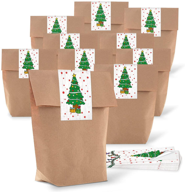 25 kleine Weihnachten Papier-Tüten braun natur + Aufkleber FROHES FEST Verpackung Weihnachtsverpackung Kunden Geschenke Geschenkverpackung weihnachtlich Papierbeutel