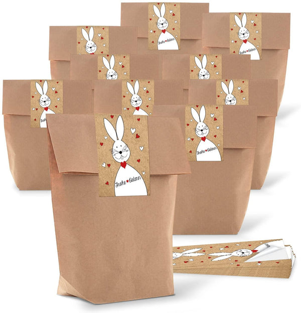 10 kleine braune Papiertüten Weihnachtstüten Geschenktüten 14 x 22 x 5,6 cm + 10 Stück Banderolen Weihnachts-Aufkleber CHRISTKIND NATUR schwarz weiß beige 5 x 14,8 cm Weihnachts-Verpackung