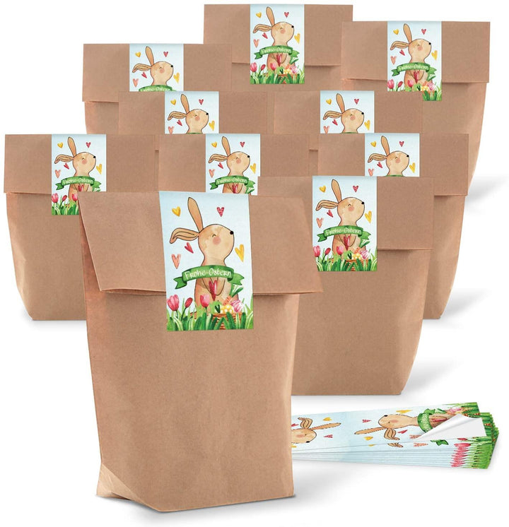 Logbuch-Verlag 10 kleine braune Kraftpapier-Tüten + Banderolen SCHÖN DASS DU DA BIST schwarz weiß Spitze Gastgeschenk Give-Away Tischdeko Geschenktüte Hochzeit Papierbeutel 14 x 22 x 5,6 cm