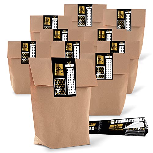 Logbuch-Verlag 25 natürliche Geschenkbeutel aus Kraftpapier mit Sticker HERZ gold schwarz - Geschenkverpackung Weihnachten Geburtstag 14 x 22 cm