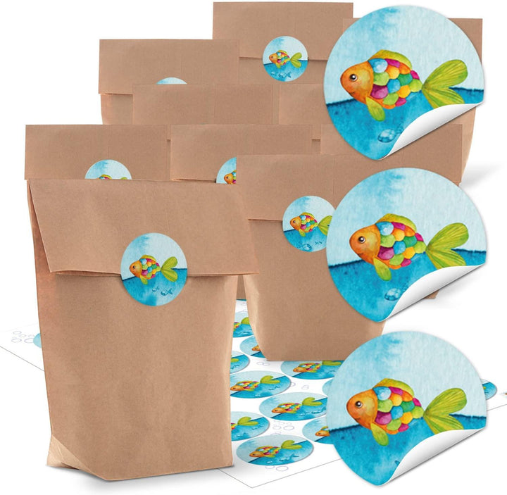 24 kleine braune Papiertüten natur Kraftpapier 14 x 22 x 5,6 cm + 1 bis 24 Zahlen Aufkleber Adventskalender-SET Kinder Winter-Tiere bunt basteln befüllen Advent Weihnachten bio Tütchen Beutel