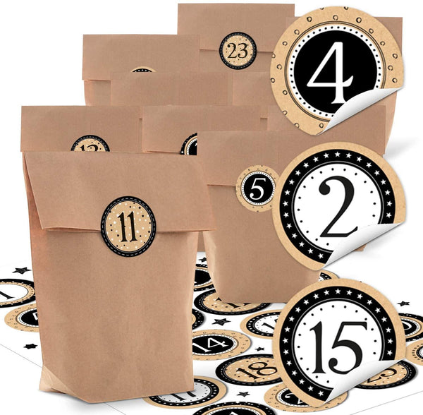 Logbuch-Verlag 24 kleine braune Ostertüten Geschenktüten 14 x 22 x 5,6 cm + 24 Osternest Osteraufkleber rund Frohe Ostern Geschenk Etiketten grün gelb pink bunt