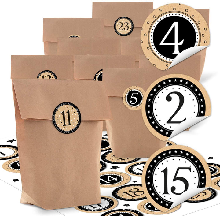 Logbuch-Verlag 24 kleine braune Ostertüten Geschenktüten 14 x 22 x 5,6 cm + 24 Osternest Osteraufkleber rund Frohe Ostern Geschenk Etiketten grün gelb pink bunt
