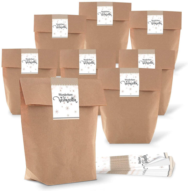 Kraftpapier Geschenktüten mit Boden – 16,5 x 26 cm – ideal für Weihnachten & kleine Präsente