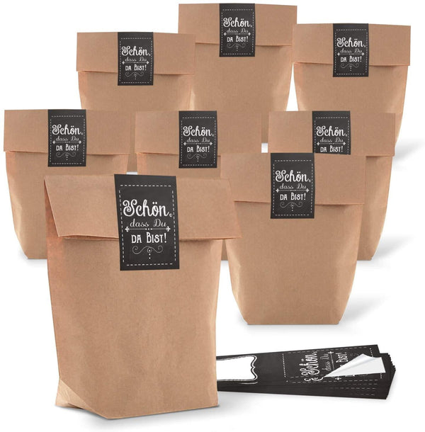 Braune Geschenktüten zum Befüllen mit Geschenkaufkleber für Hochzeit, Geburtstag & andere Anlässe