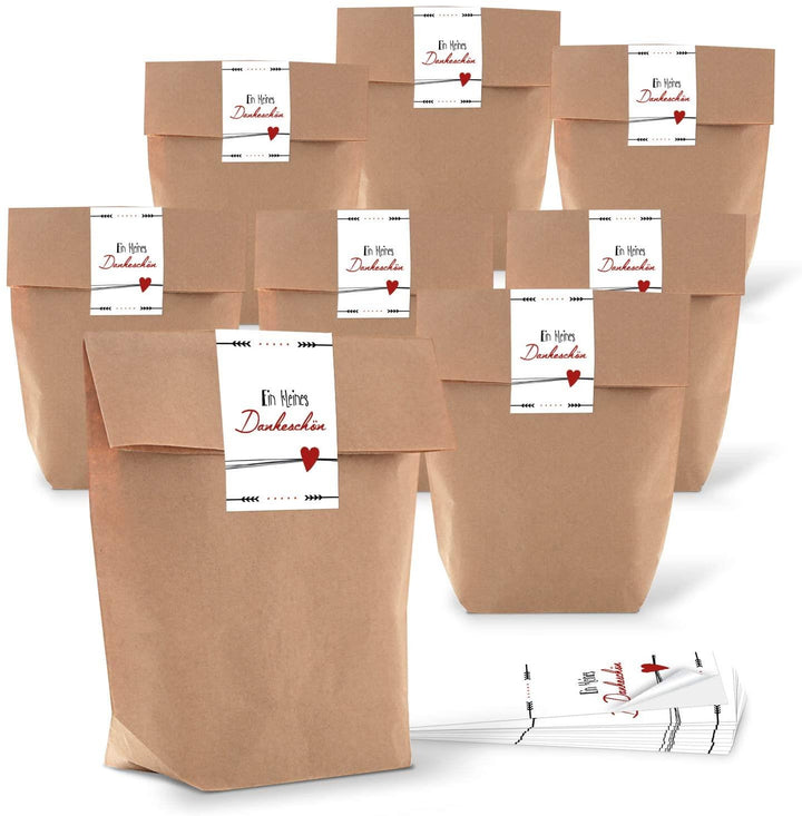 Logbuch-Verlag 5 kleine Gastgeschenk Verpackung Geschenktüte Tüte Papiertüte Danke DANKESCHÖN klitzekleine Geschenk verpacken braun weiß rot give-Away Herz Geschenkbeutel Papierbeutel