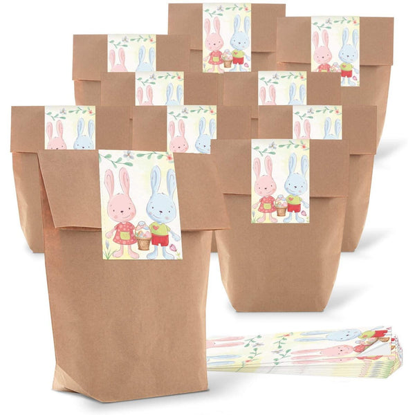 10 braune Ostertüten 16,5 x 26 x 6,6 cm mit Osteraufkleber rosa blau - Osterbeutel als Osternest Verpackung für Kinder - Foto 1