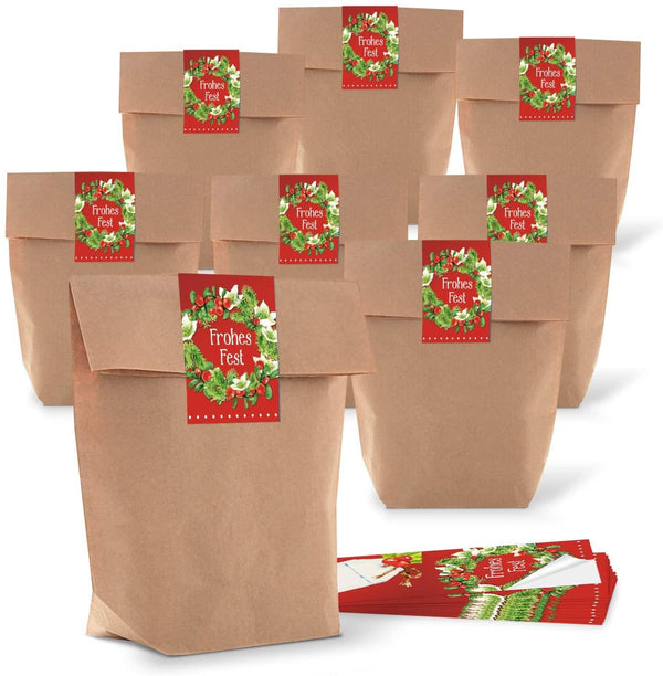Geschenktüte Weihnachten braun 16,5 x 26 x 6,5 cm mit Weihnachtsaufkleber
