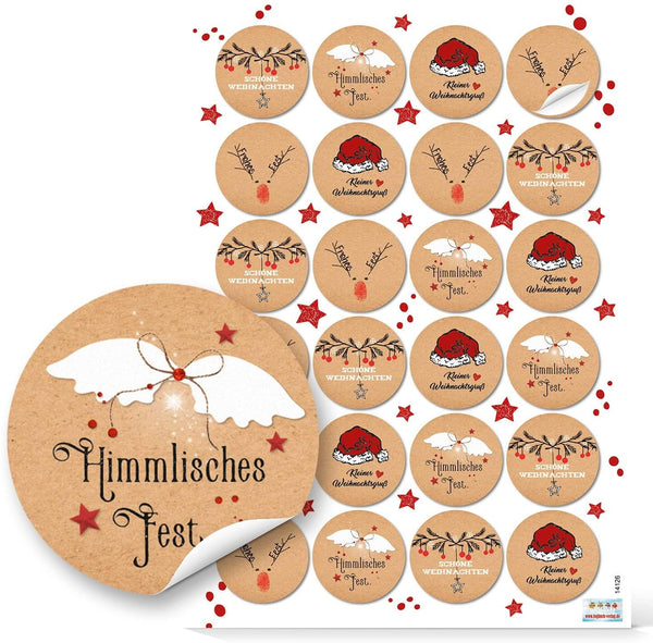 24 kleine braune Papiertüten natur Kraftpapier 16,5 x 26 x 6,6 cm + 24 runde Aufkleber 4 cm Advent Kranz rot grün weihnachtliche Geschenk-Verpackung zum Befüllen blanko bio
