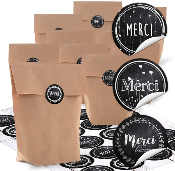 Geschenktüten aus Kraftpapier Kreuzbodenbeutel braun 16,5 x 26 x 6,6 cm mit Geschenkaufkleber
