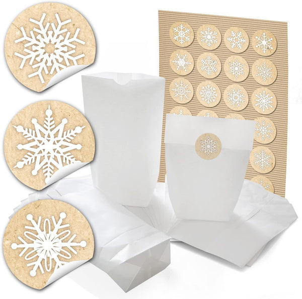 10 x WeihnachtsVerpackung Papiertüte Frohe Weihnachten Beutel ROT glänzend 14 x 22 x 5,5 + 10 Weihnachtsaufkleber - Verpackung Kraftpapier schwarz weiß Geschenke Geschenkpapier weihnachtlich