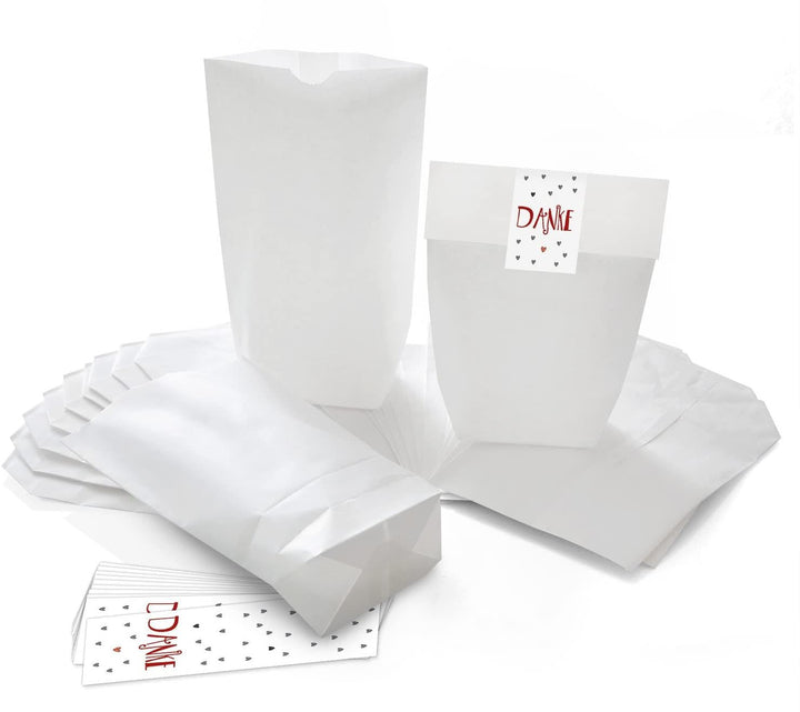 10 kleine braune Weihnachten Papiertüten natur Mini-Tüten Kraftpapier 10,7 x 22 x 4,2 cm + 10 weihnachtliche Aufkleber FROHES FEST Mistel Tannen-Zweige grün rot beige Geschenkverpackung Be-Füllen