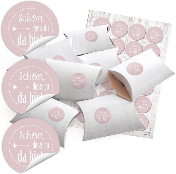 50 Stück kleine Geschenkboxen Geschenkschachtel in weißer Holz-Optik 14,5 x 10,5 + 3 cm als Verpackung für Gastgeschenke, Mitgebsel, give-aways, Kartons als Mini-Verpackung