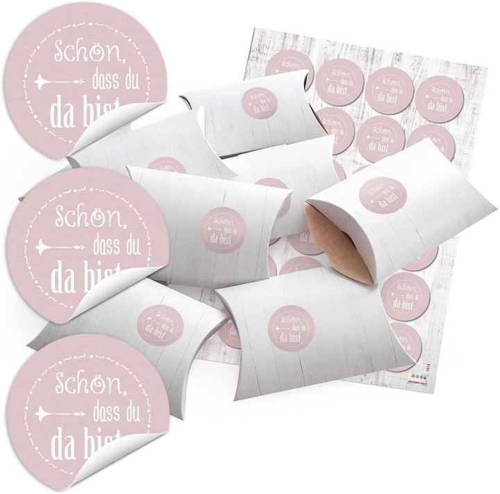 50 Stück kleine Geschenkboxen Geschenkschachtel in weißer Holz-Optik 14,5 x 10,5 + 3 cm als Verpackung für Gastgeschenke, Mitgebsel, give-aways, Kartons als Mini-Verpackung
