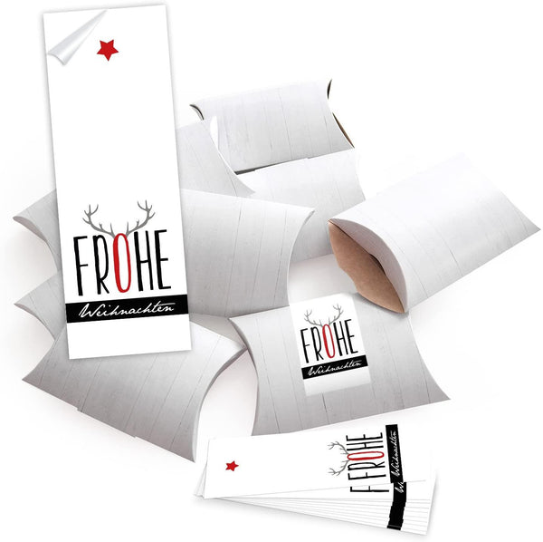 25 kleine Geschenkschachteln Geschenk-Boxen Kartons, weiß 14,5 x 10,5 + 3 cm mit Aufkleber Banderole ROT WEISS KARIERTES HERZ- selber basteln und befüllen - als Verpackung