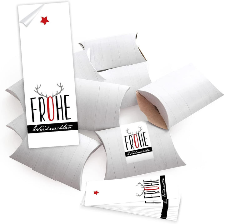 25 kleine Geschenkschachteln Geschenk-Boxen Kartons, weiß 14,5 x 10,5 + 3 cm mit Aufkleber Banderole ROT WEISS KARIERTES HERZ- selber basteln und befüllen - als Verpackung