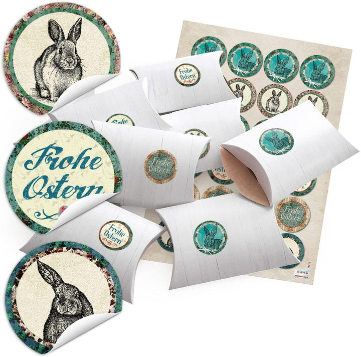 24 kleine Boxen Geschenkschachteln blau türkis REGENBOGEN-FISCHE Holz Optik weiß 14,5 x 10,5 cm ca. 3 cm + 24 runde Aufkleber - Verpackung Kinder Kommunion Geburtstag Taufe
