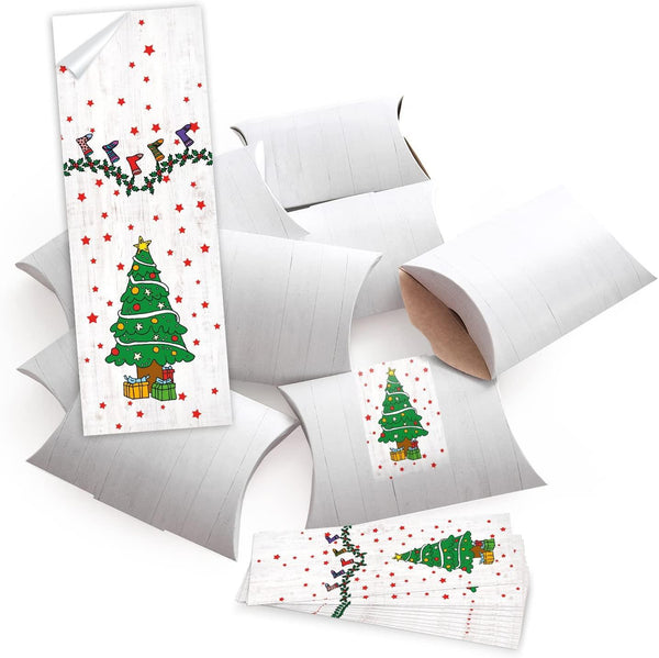 100 kleine Geschenkschachteln Geschenk-Boxen Kartons, weiß 14,5 x 10,5 + 3 cm mit Aufkleber Banderole beige weiß schwarz WUNDERBARE WEIHNACHTEN - selber basteln und befüllen