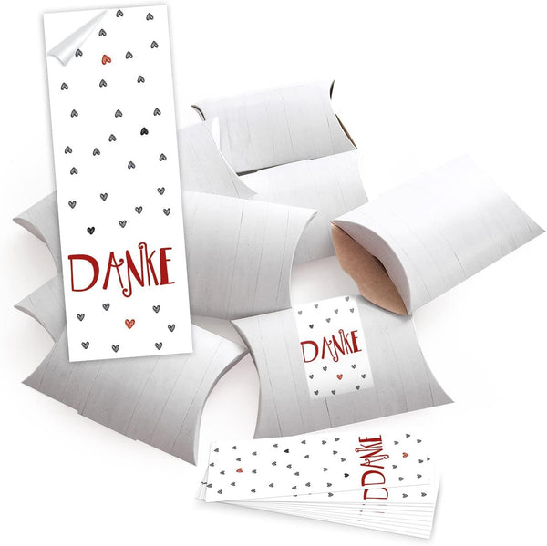 50 kleine Geschenkschachteln Geschenk-Boxen Kartons, weiß 14,5 x 10,5 + 3 cm mit Aufkleber Banderole beige weiß schwarz WUNDERBARE WEIHNACHTEN - selber basteln und befüllen