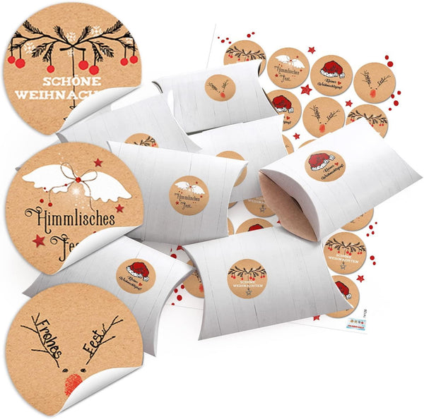 25 Mini-Schachteln Geschenkschachteln WEISS 14,5 x 10,5 x 3 + 25 Aufkleber 3 FISCHE rosa-rot pink Verpackung Mitgebsel Kommunion Taufe Geburtstag give-away Gast-Geschenk