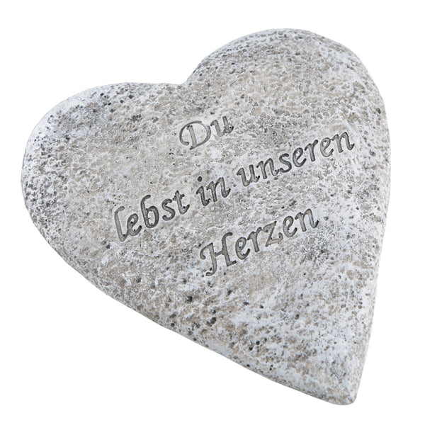 Grabherz „Du lebst in unseren Herzen“ 19 cm, wetterfeste Grabdekoration aus Polyresin grau - Foto 1