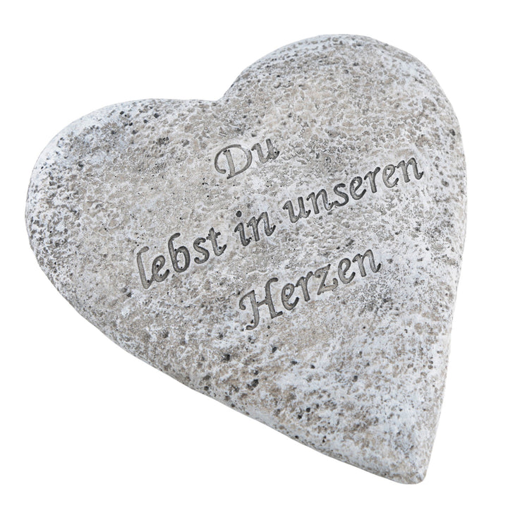 Grabherz „Du lebst in unseren Herzen“ 19 cm, wetterfeste Grabdekoration aus Polyresin grau - Foto 1