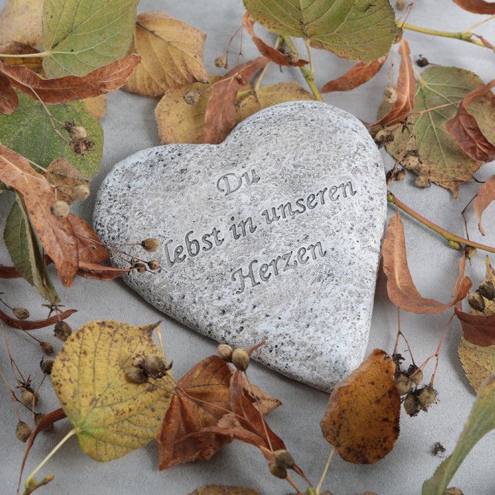 Grabherz „Du lebst in unseren Herzen“ 19 cm, wetterfeste Grabdekoration aus Polyresin grau - Foto 2